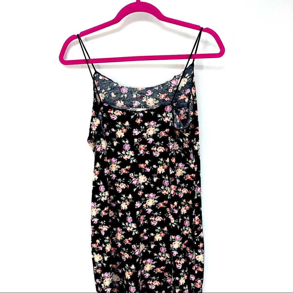 Large Black Floral Print Lettuce Trim Mini Dress - Picture 5 of 7